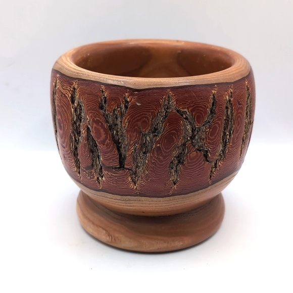 Two Piece Lot - Vintage Hand Turned Raw Edge Ashwood Bowl & Vase - Hand Signed - Picture 6 of 12